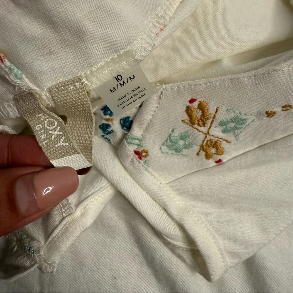 Roxy White Embroidered Trim Racer Back White Summer Dress